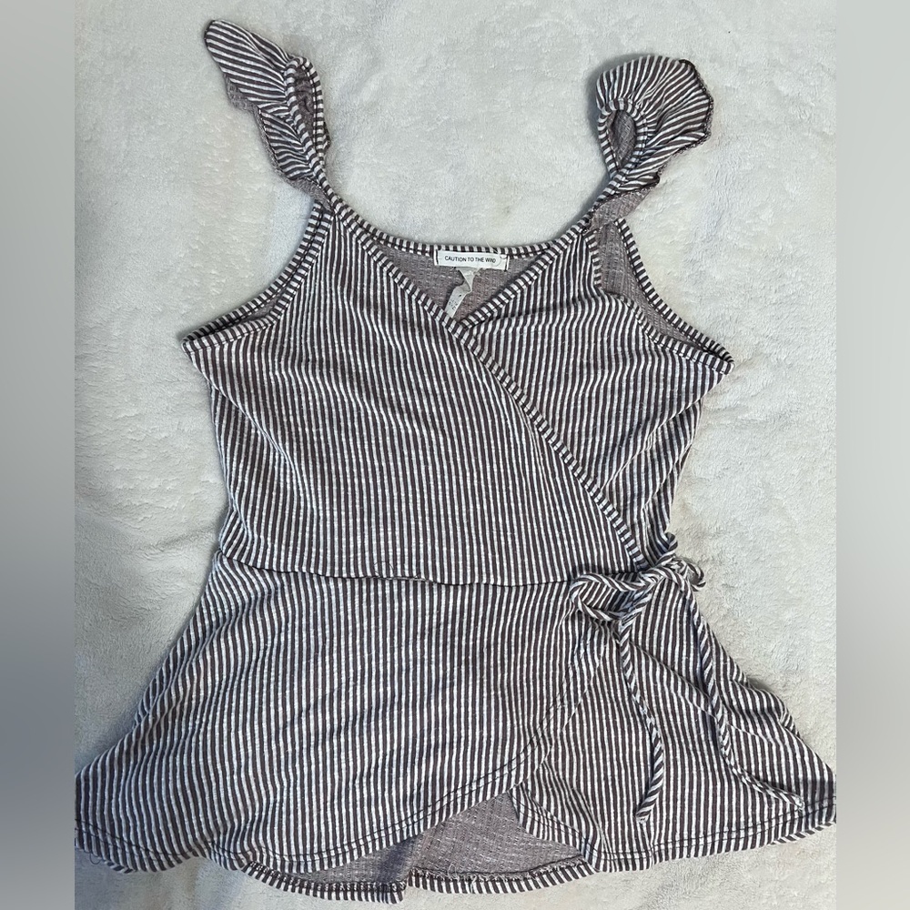 Caution To The Wind Brown and White Striped Top